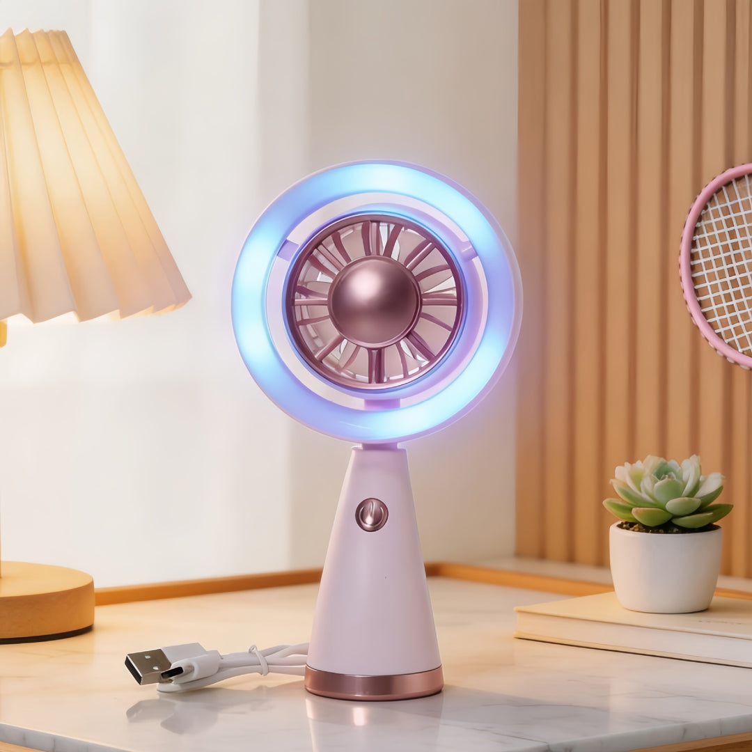 Dame Bærbar Mini-Luftventilator med LED-belysning og fleksibelt design Luvikno