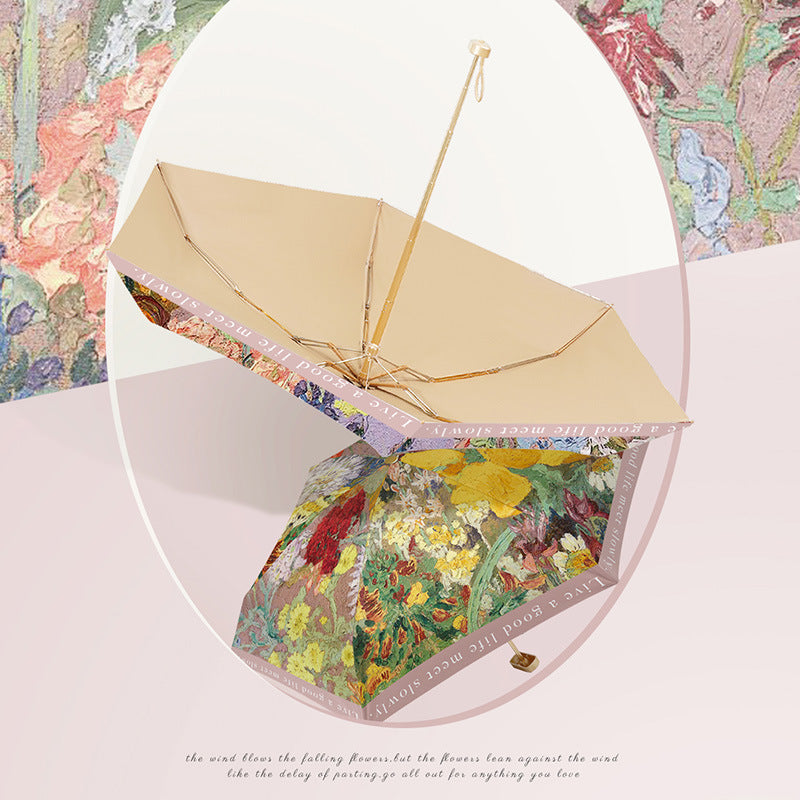 Damer elegant foldbar paraply med blomsterkunstdesign Luvikno