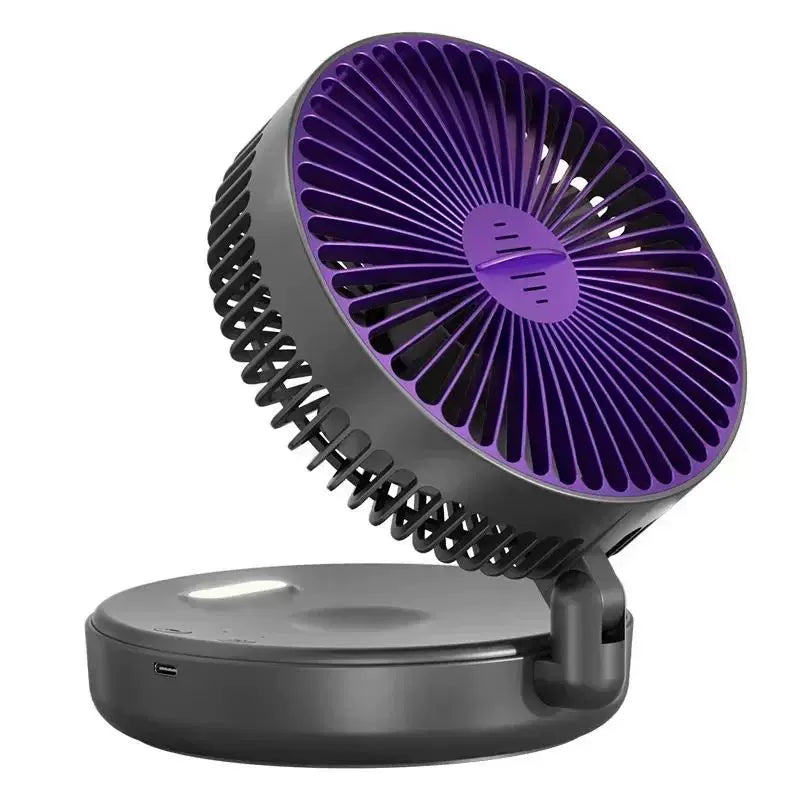 Unisex en størrelse kompakt sammenleggbart oppladbart USB Type C skrivebordsvifte med justerbar tilt-vinkel og innebygget LED-nattlampe Luvikno