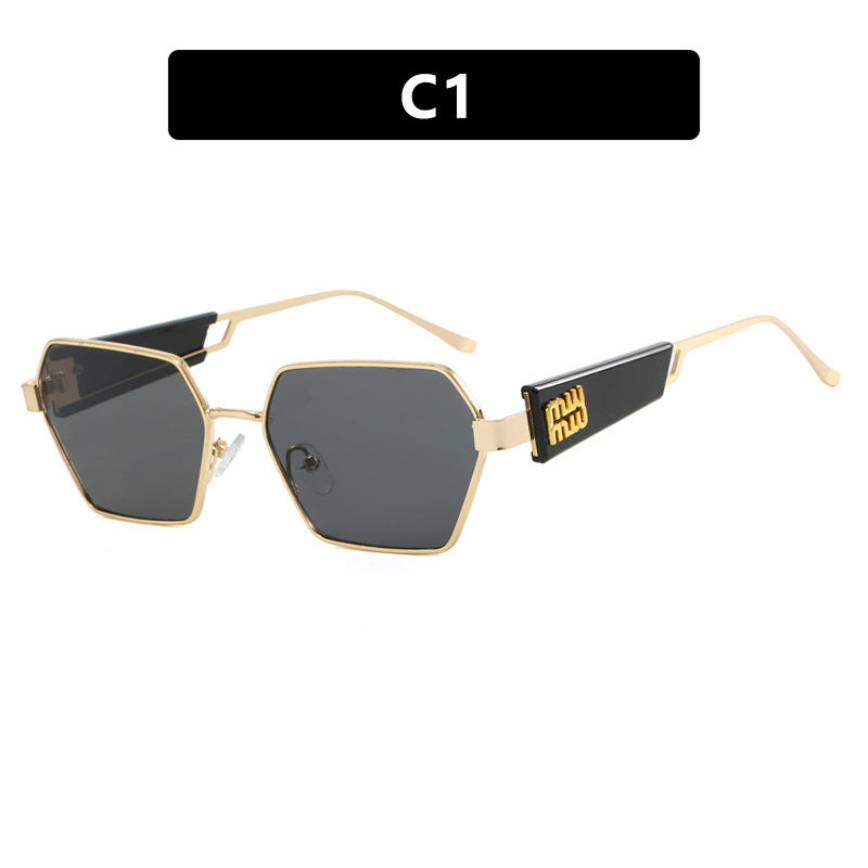 Dame heksagonal solbrille med elegant metallramme og beskyttende glass Luvikno