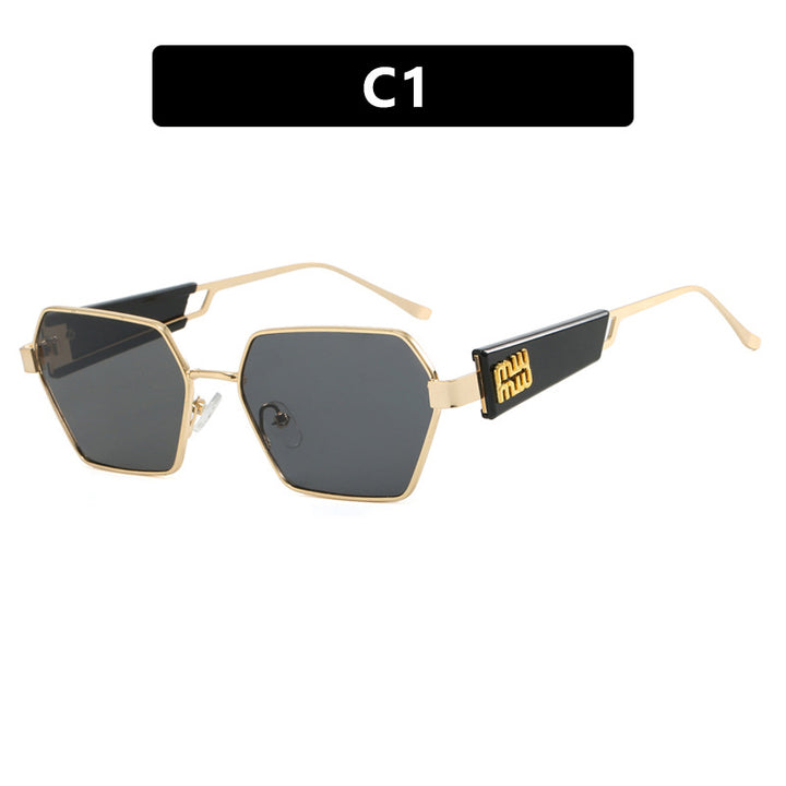 Dame heksagonal solbrille med elegant metallramme og beskyttende glass Luvikno