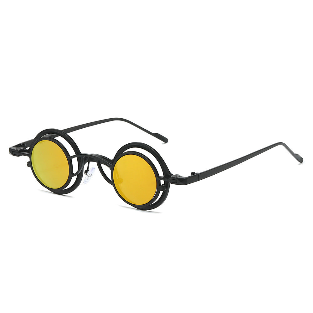 Dame Retro-Rundsolbrille med dobbel ramme Luvikno