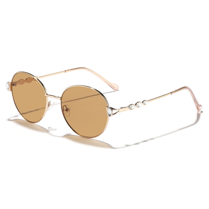 Dame rund solbrille med elegant metallramme og speilvendte glass Luvikno