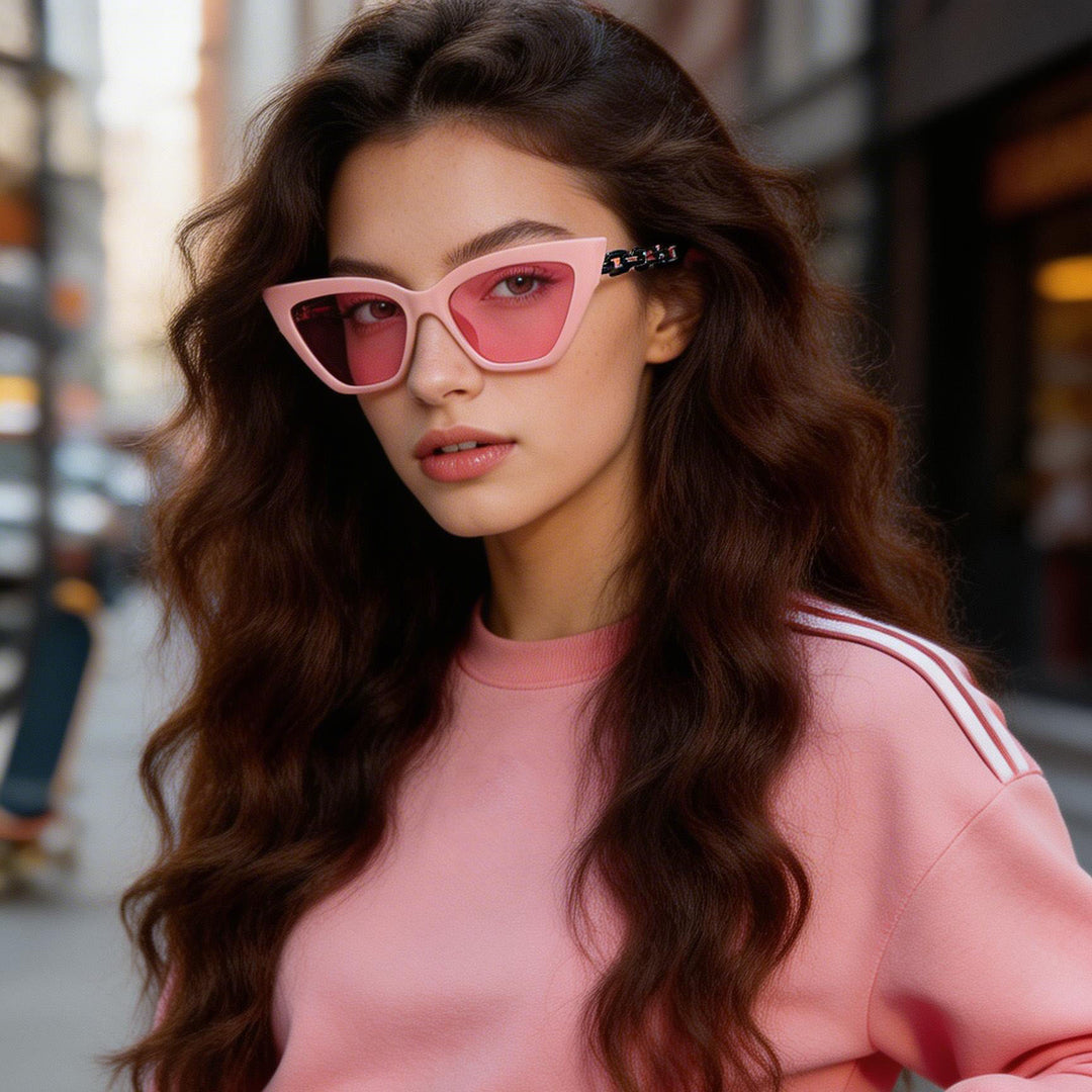 Dame Cat-Eye solbrille med luksuriøs kjettingramme Luvikno