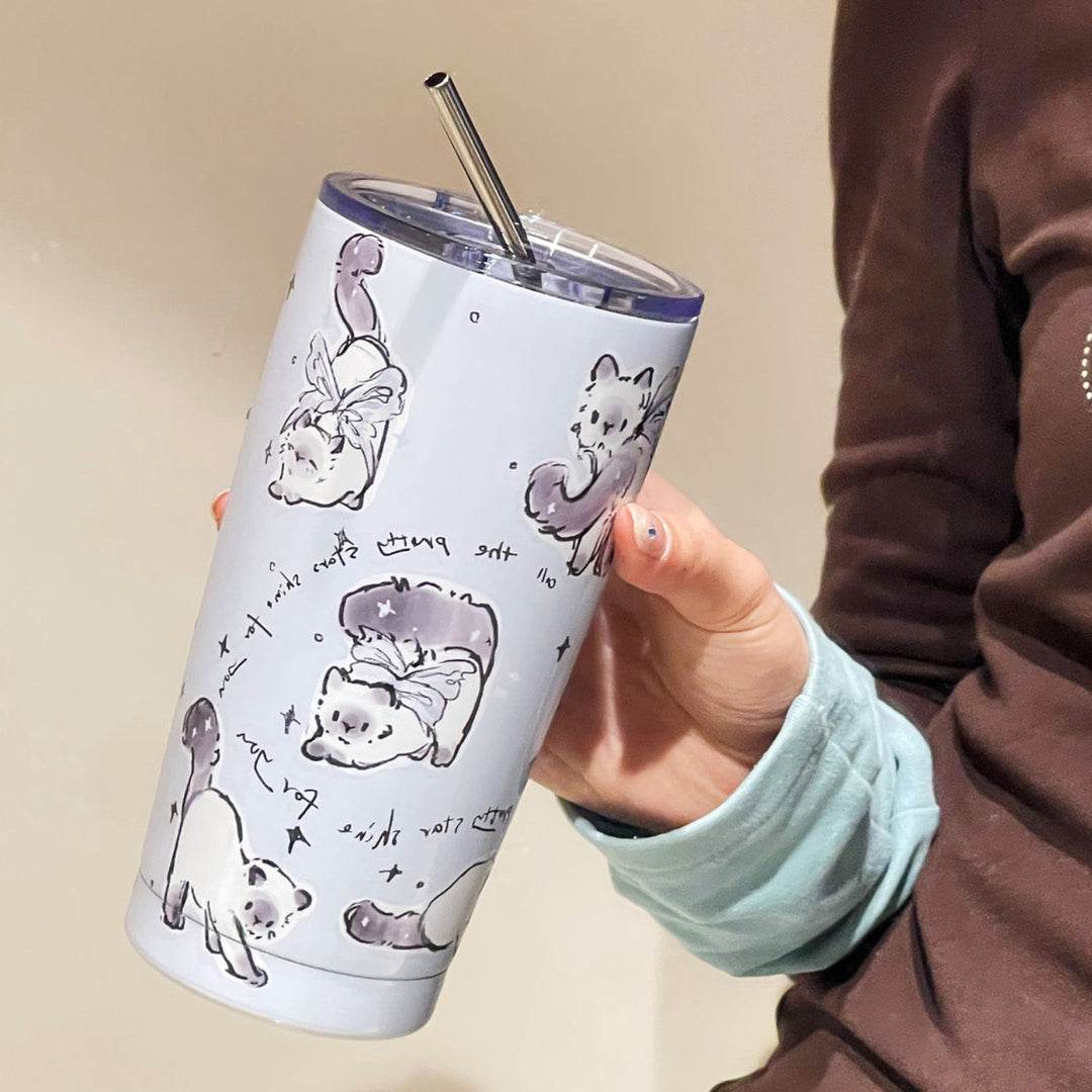 Damen Isoliertrinkbecher mit sicherem Silikondeckel und lustigem Hunde-Design Luvikno