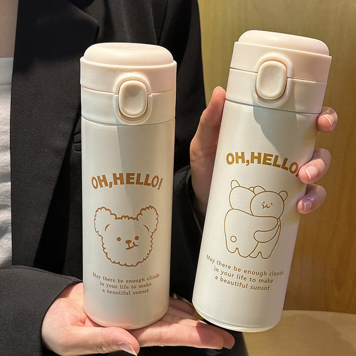 Damen isolierte Trinkflasche mit süßem Tierdesign und praktischem Klappdeckel Luvikno