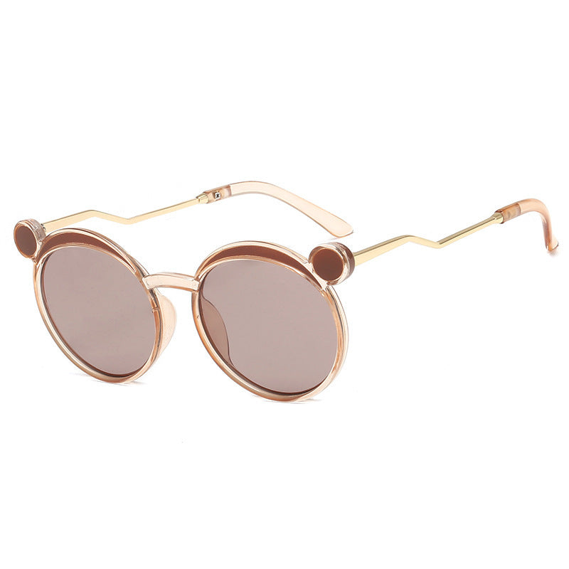 Dame Fashion-runde solbrille med innovativ ramme og fargede linser Luvikno