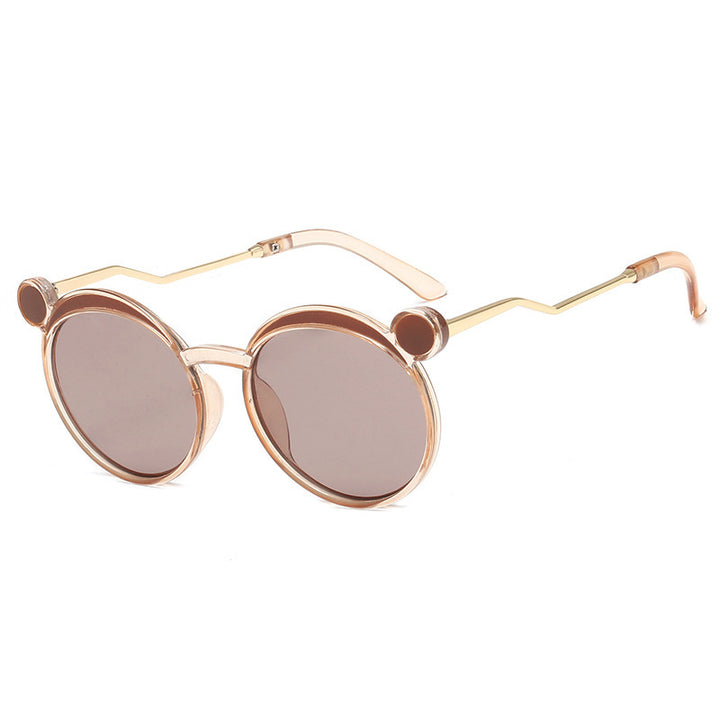 Dame Fashion-runde solbrille med innovativ ramme og fargede linser Luvikno