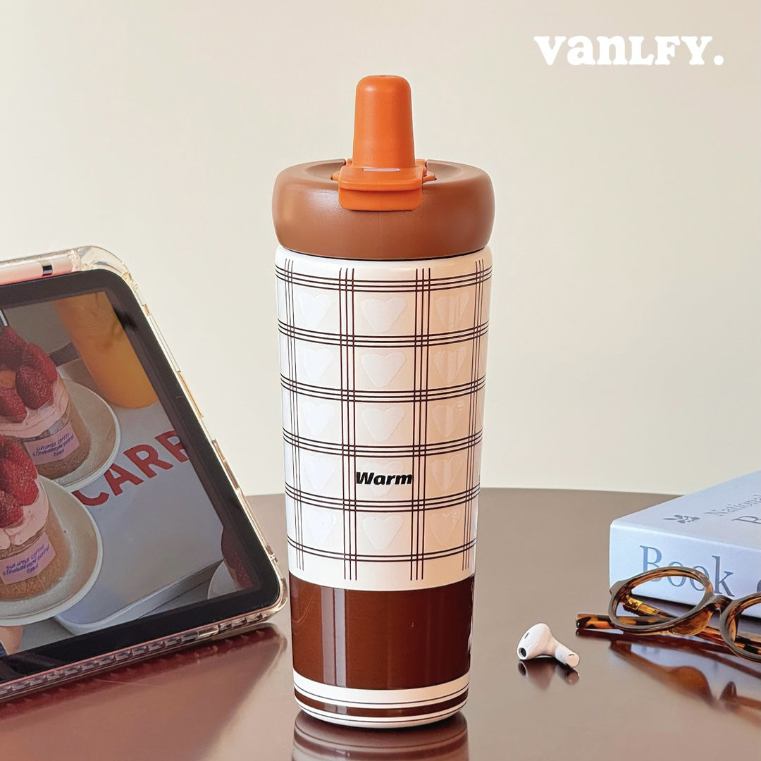 Damen Isoliertrinkflasche mit innovativem Silikonverschluss und fröhlichem Motiv Luvikno