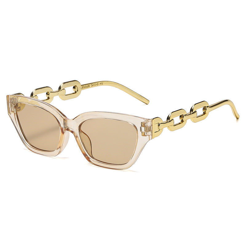 Dame Cat-Eye solbrille med dekorativ kjettingramme Luvikno