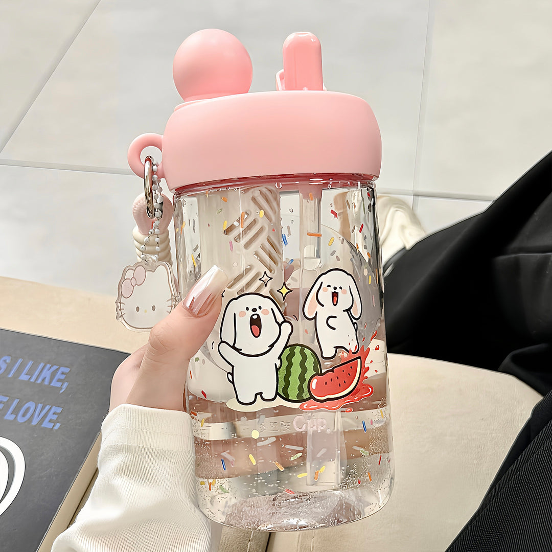 Dame drikkeflaske med integrert dyremotiv og praktisk bærehåndtak Luvikno