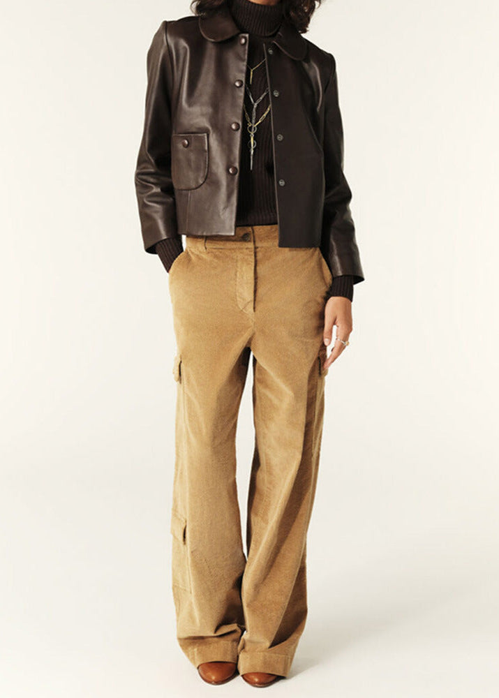 Luvik | Lyhennetty nappikaulus keinonahkatakki