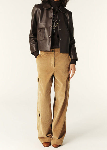 Luvik | Lyhennetty nappikaulus keinonahkatakki