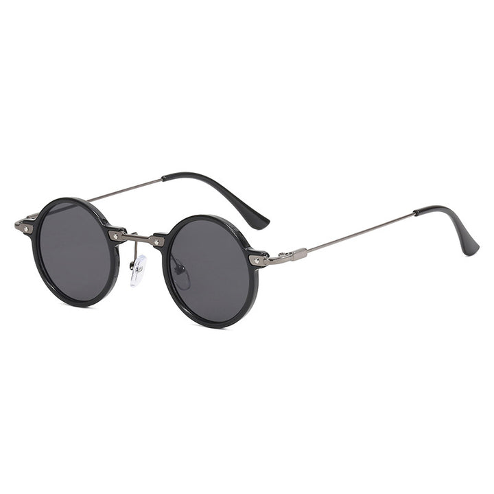 Damen moteriktig rund solbrille med stilig metallramme og polarisert glass Luvikno