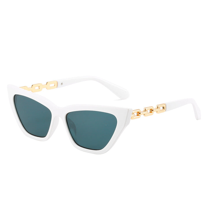 Dame Cat-Eye solbriller med moderne kjedeinnfatning Luvikno