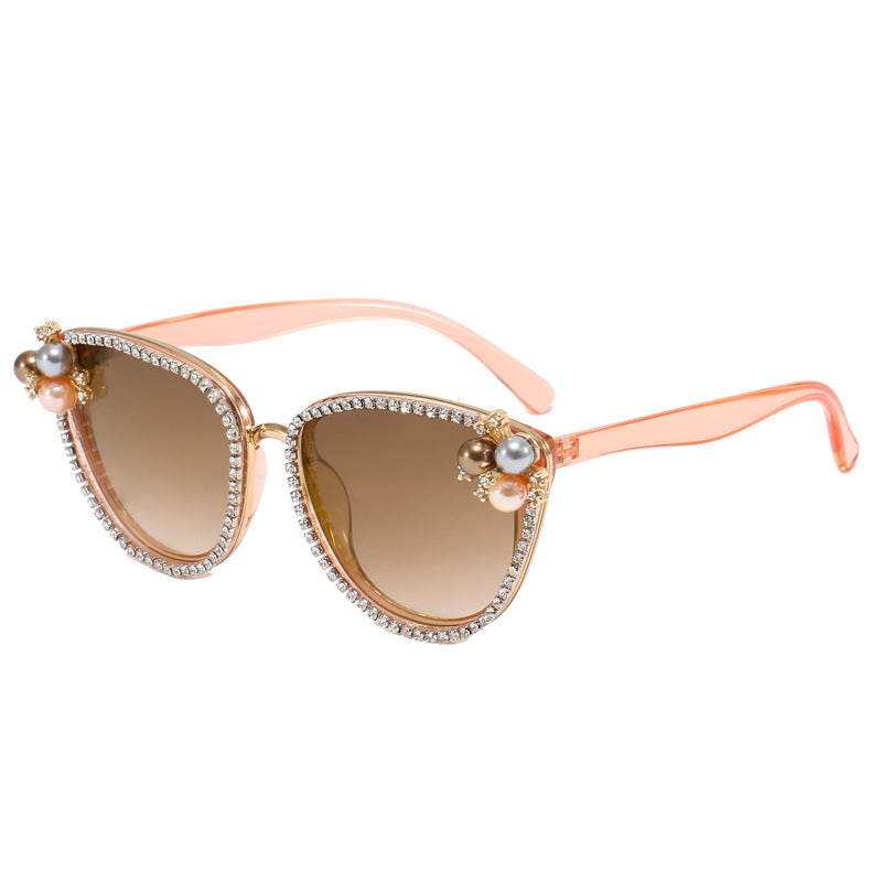 Dame glamorøs solbrille med perle- og krystaldekorasjon Luvikno