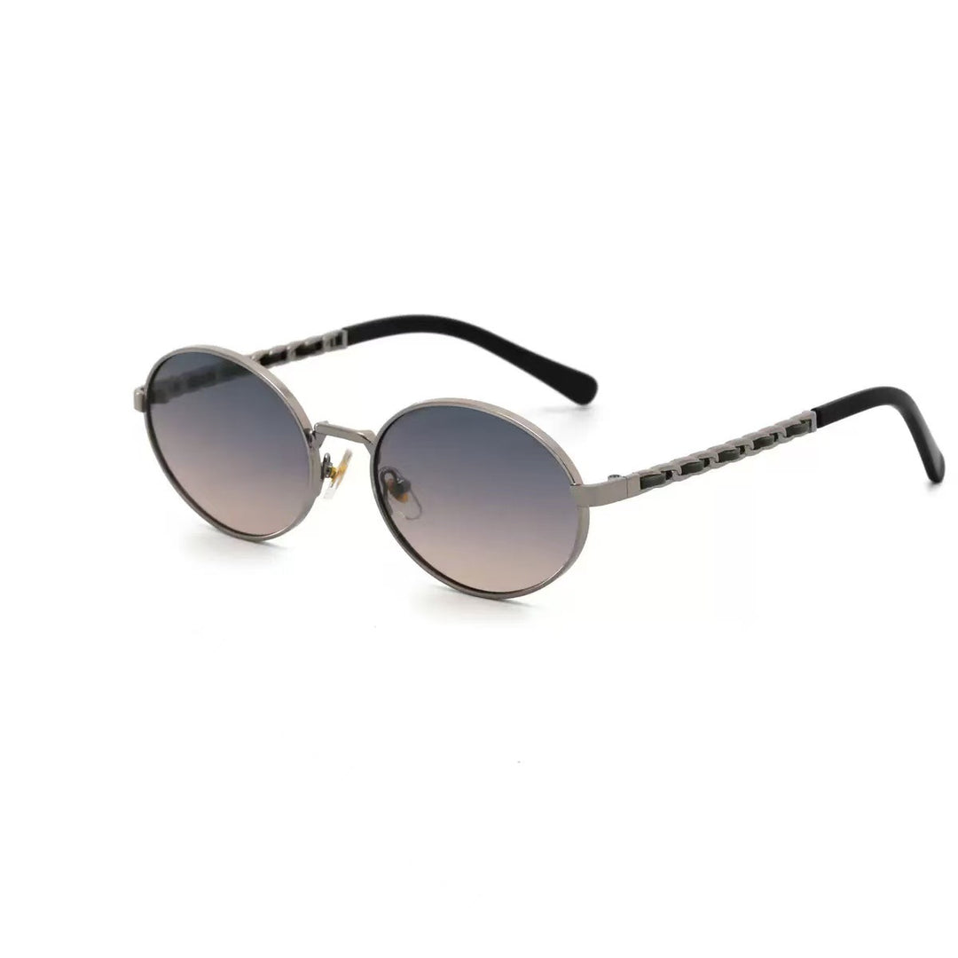 Dame elegant rund solbrille med luksuriøs ramme og komfortable stenger Luvikno