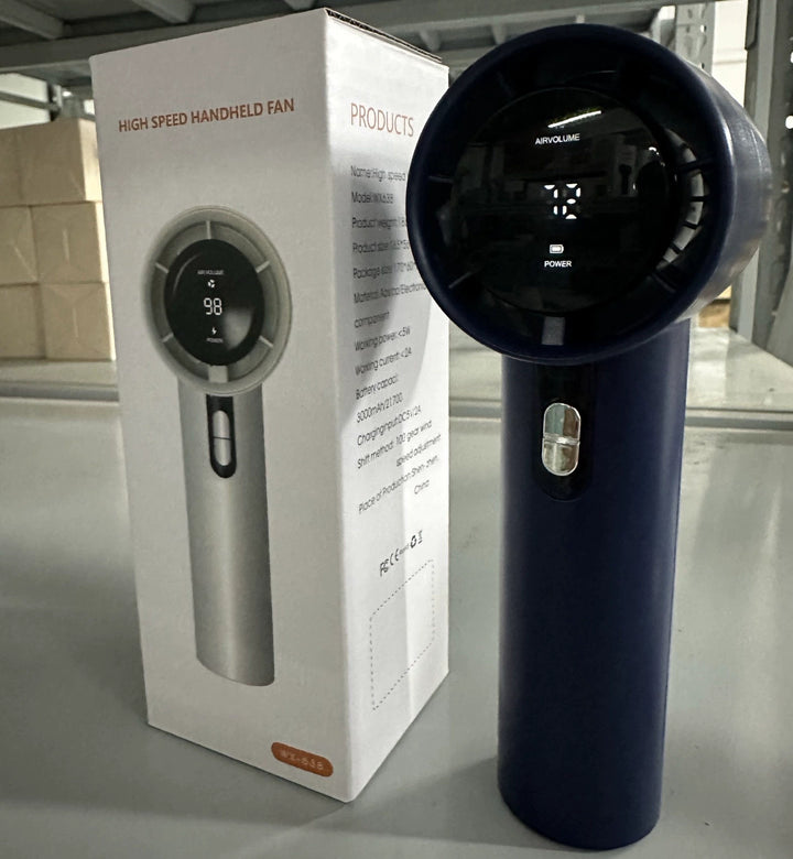 Kvinnelig bærbar håndholdt vifte med smart LED-skjerm Skanto