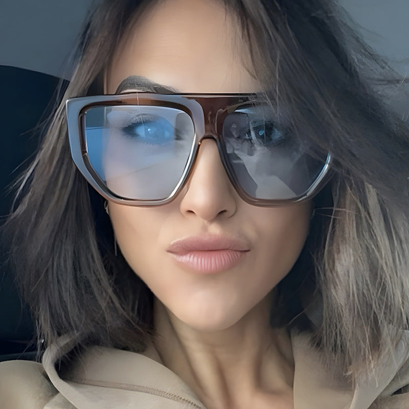 Dame fashionable oversized solbriller med innovativ ramme Luvikno