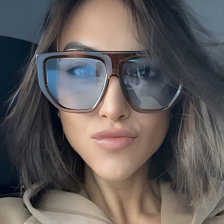 Dame fashionable oversized solbriller med innovativ ramme Luvikno