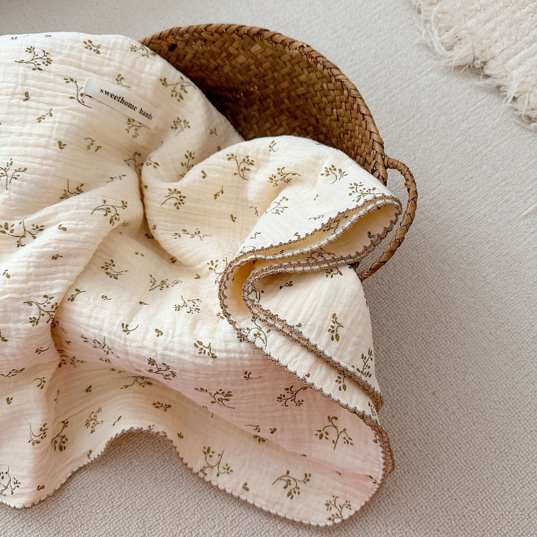 Unisex Cozy Muslin Teppet med Delikat Blomster Mønster Luvikno