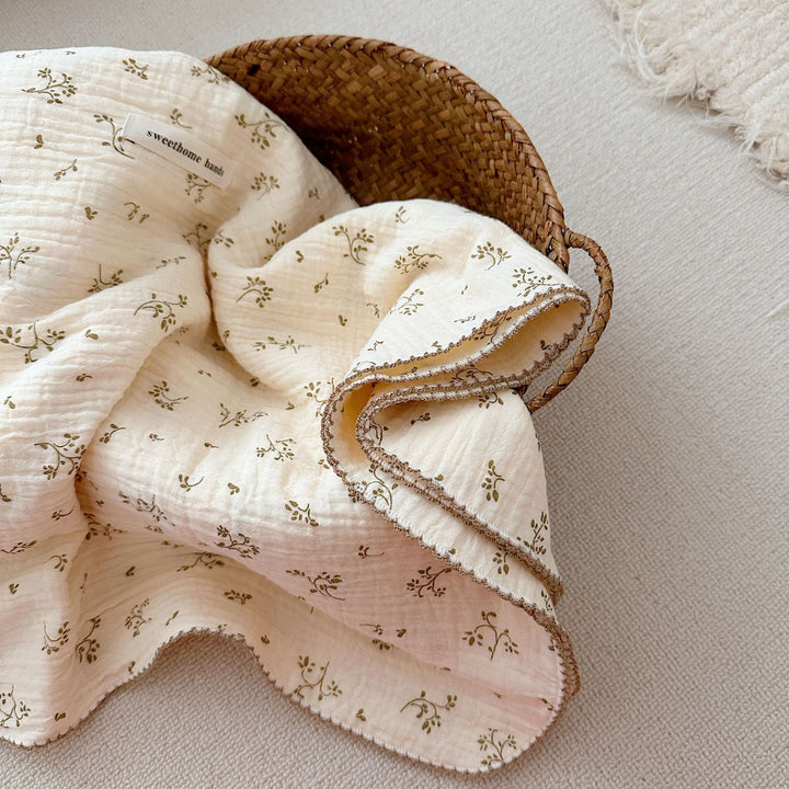 Unisex Cozy Muslin Teppet med Delikat Blomster Mønster Luvikno