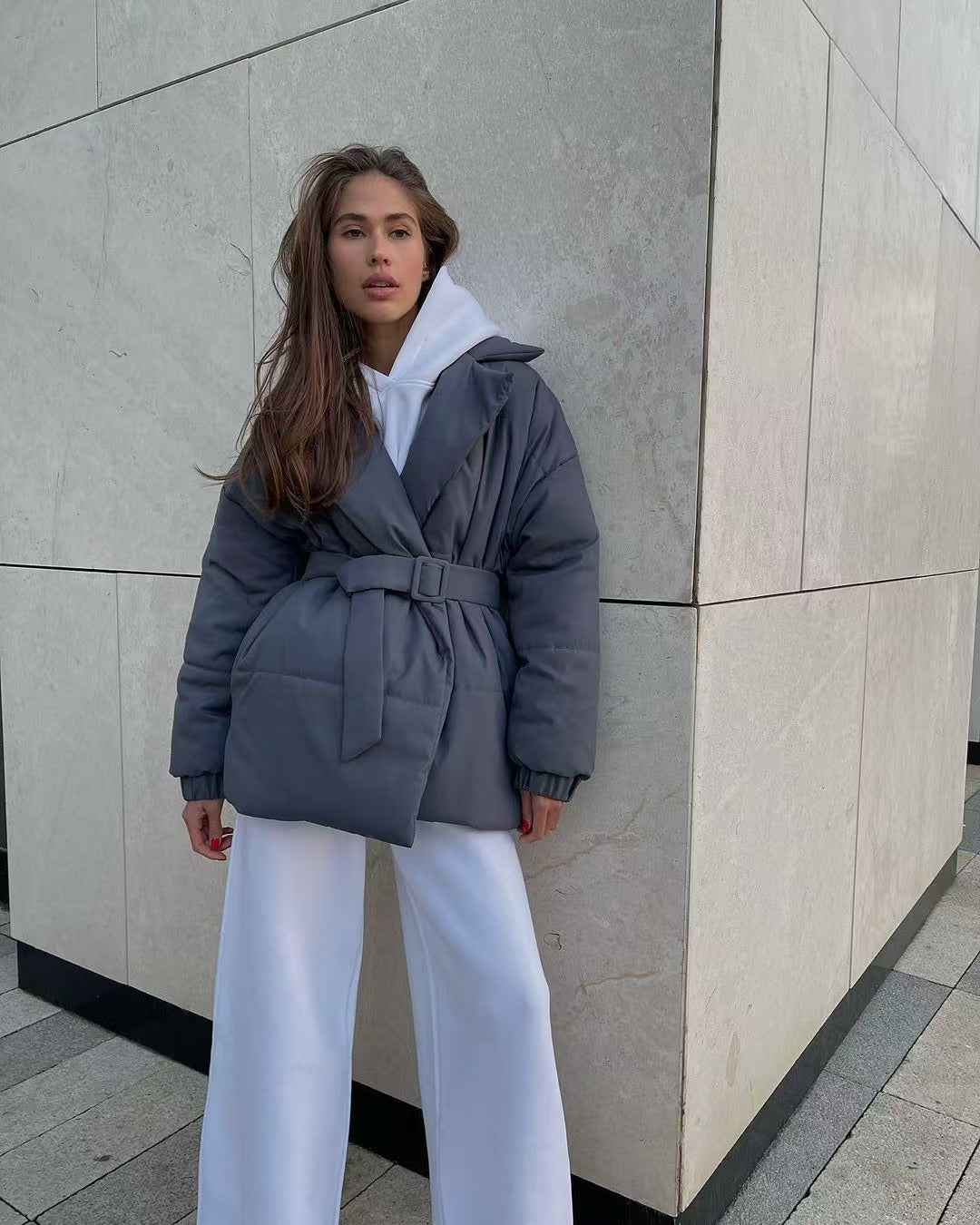 Luvik | Vyötärö Puuvilla V-kaula Puffer Takki