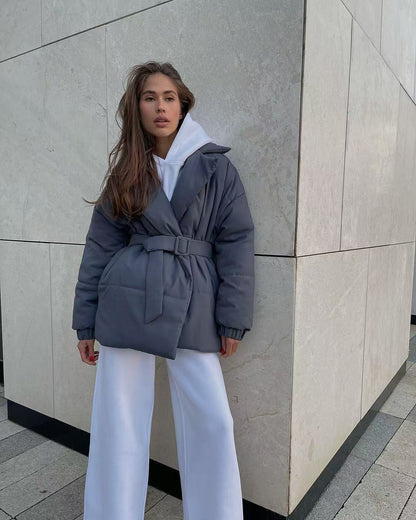 Luvik | Vyötärö Puuvilla V-kaula Puffer Takki