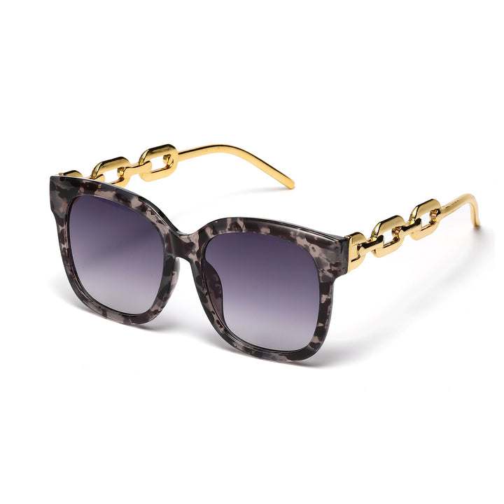 Dame moteriktig oversized solbrille med luksuriøs kjedeinnramming Luvikno