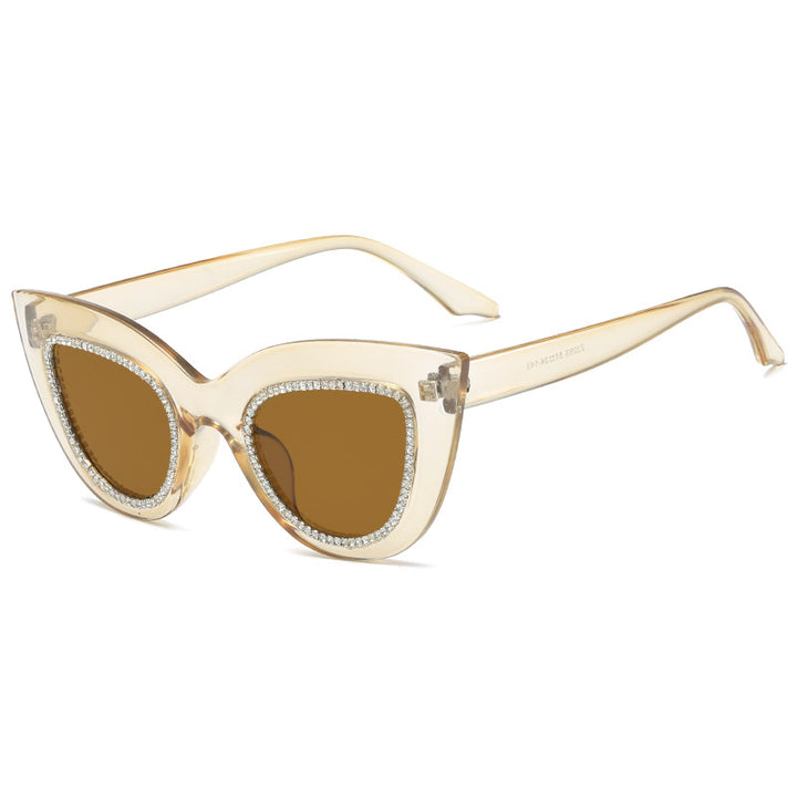 Dame Cat-Eye solbriller med glitrende aksenter Luvikno