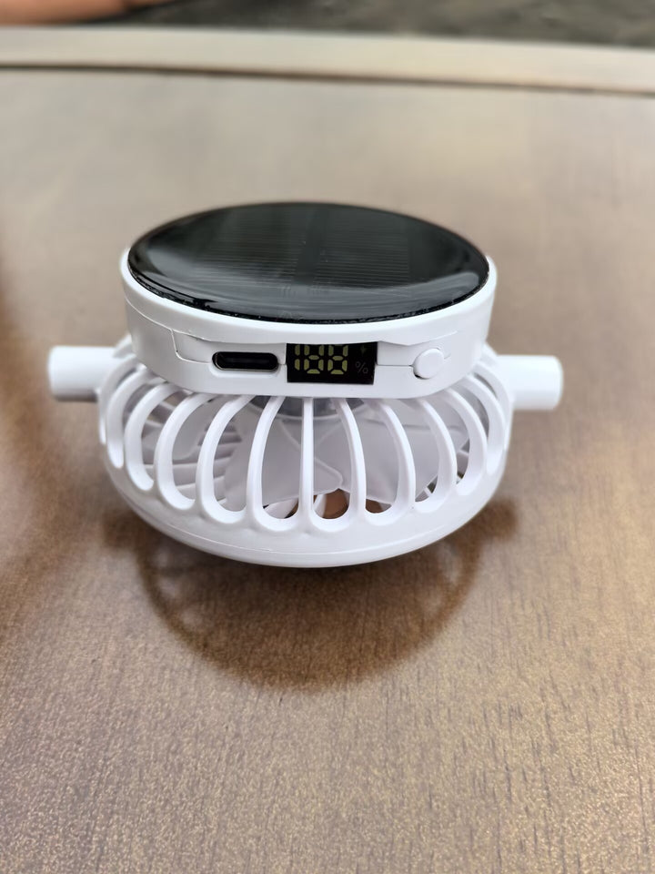 Solcel-drevet mini vifte med digital batterinivåindikator og USB-C ladekontakt Luvikno