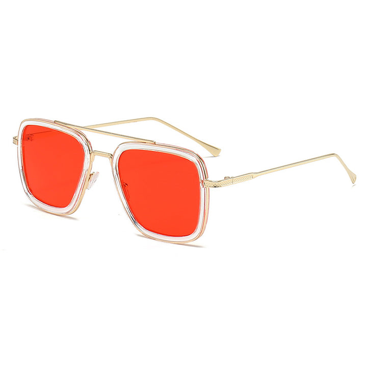 Dame moteristisk kvadratisk solbrille med glamorøs metallramme Luvikno