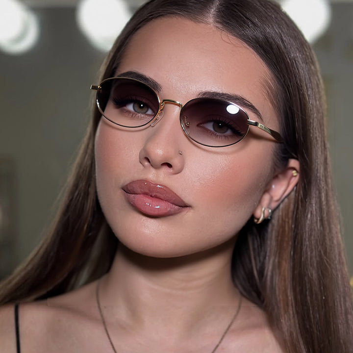 Dame robust rund solbrille med speilglass Luvikno