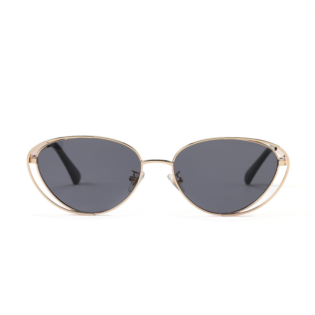 Dame geometrisk solbrille med rødt glass og elegant metallramme Luvikno