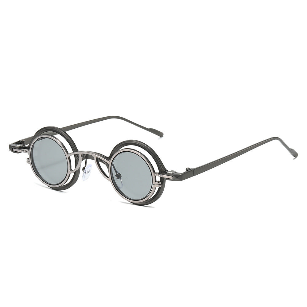 Dame Retro-Rundsolbrille med dobbel ramme Luvikno