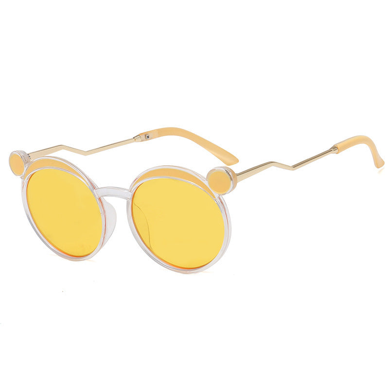 Dame Fashion-runde solbrille med innovativ ramme og fargede linser Luvikno