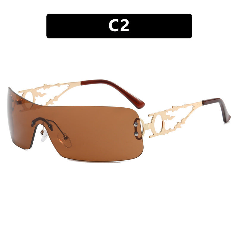 Dame futuristisk Shield-solbrille med unik ramme Luvikno