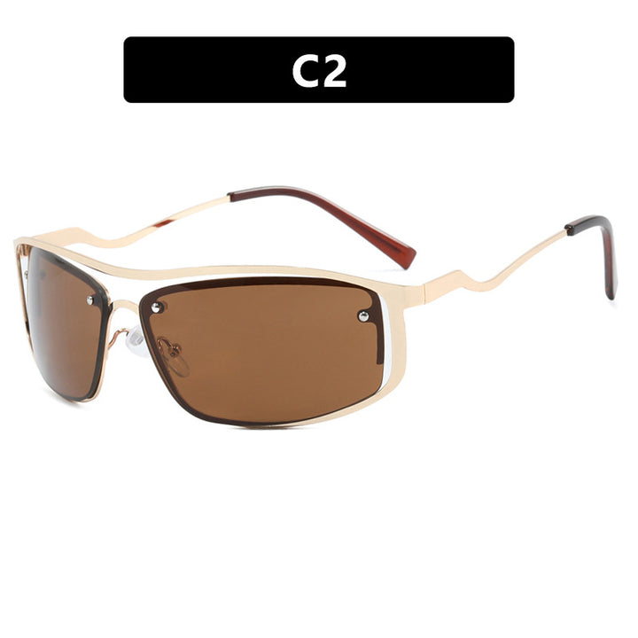 Damer futuristisk solbrille med elegant metallramme og høye transparente glass Luvikno