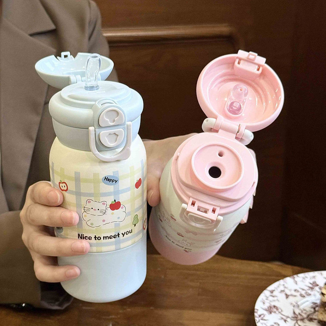 Damen Isoliertrinkflasche mit praktischem Klappverschluss und fröhlichem Design Luvikno