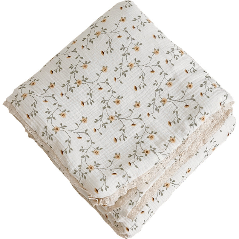 Unisex Pustende Muslinteppe med Blomster Volangdesign Luvikno
