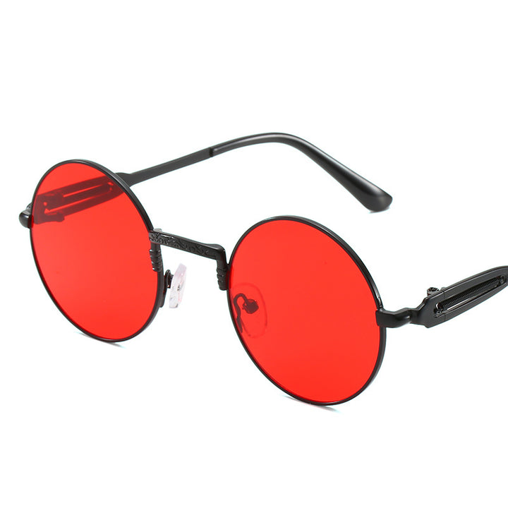 Dame rund modisk solbrille med fint metallramme Luvikno