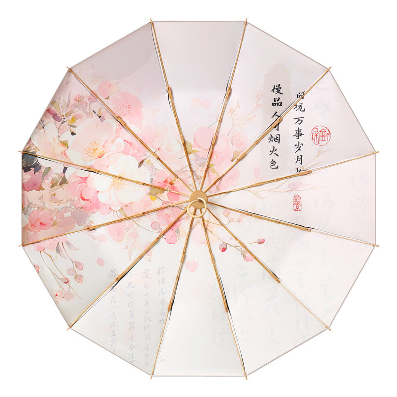 Dame elegant foldbar paraply med kunstnerisk blomsterdesign Luvikno