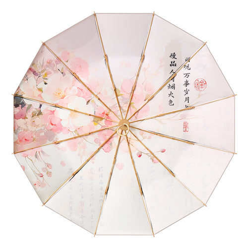 Dame elegant foldbar paraply med kunstnerisk blomsterdesign Luvikno