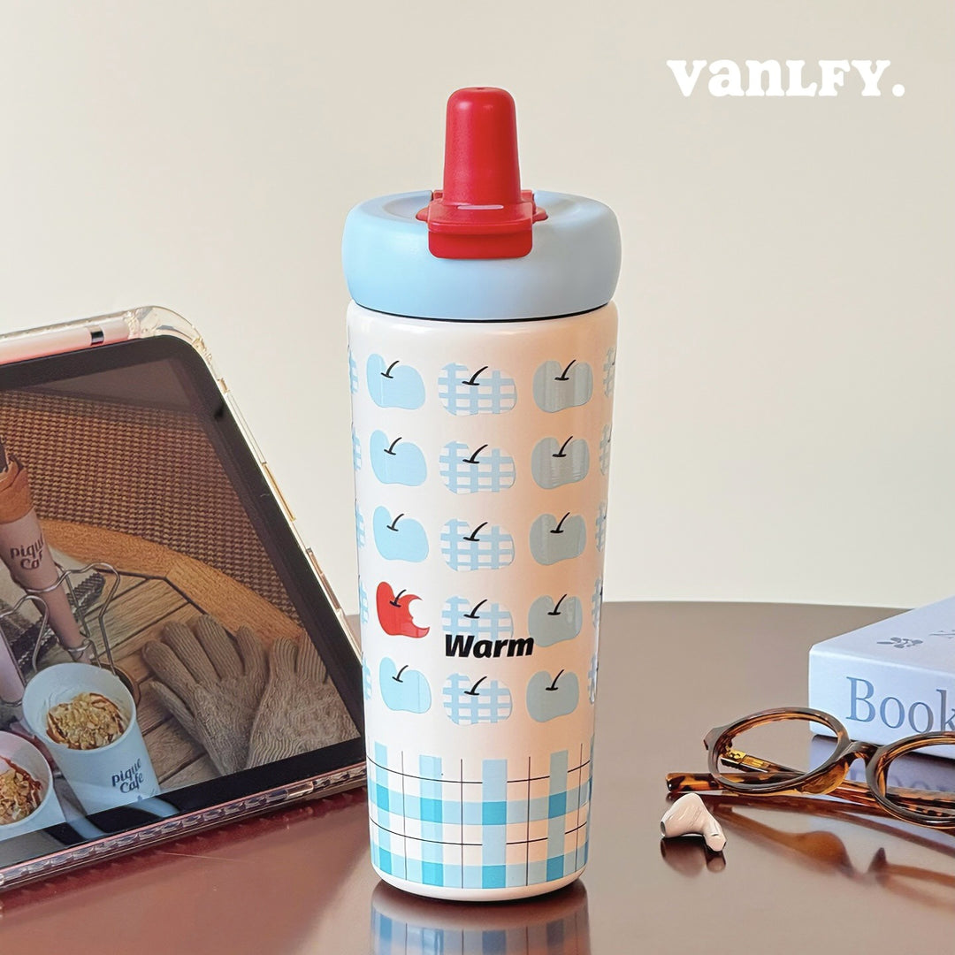 Damen Isoliertrinkflasche mit innovativem Silikonverschluss und fröhlichem Motiv Luvikno