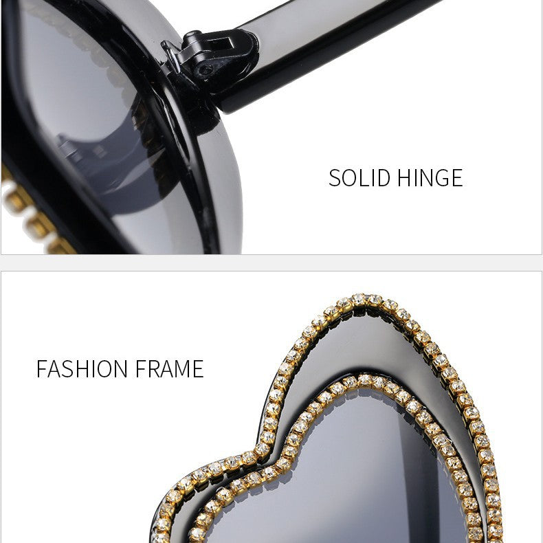 Dame hjerteformet solbrille med glitrende detaljer Luvikno