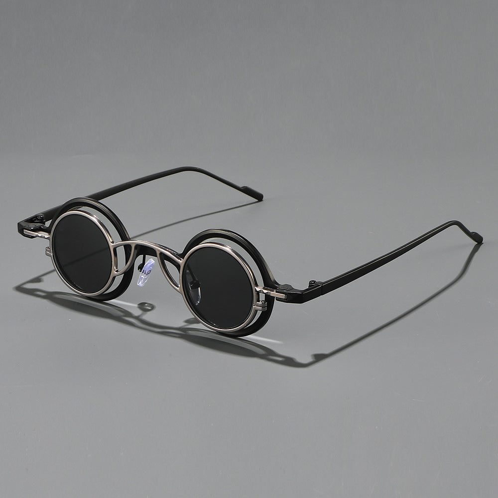 Dame Retro-Rundsolbrille med dobbel ramme Luvikno