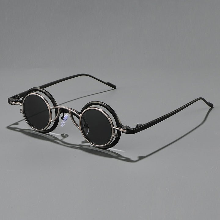 Dame Retro-Rundsolbrille med dobbel ramme Luvikno