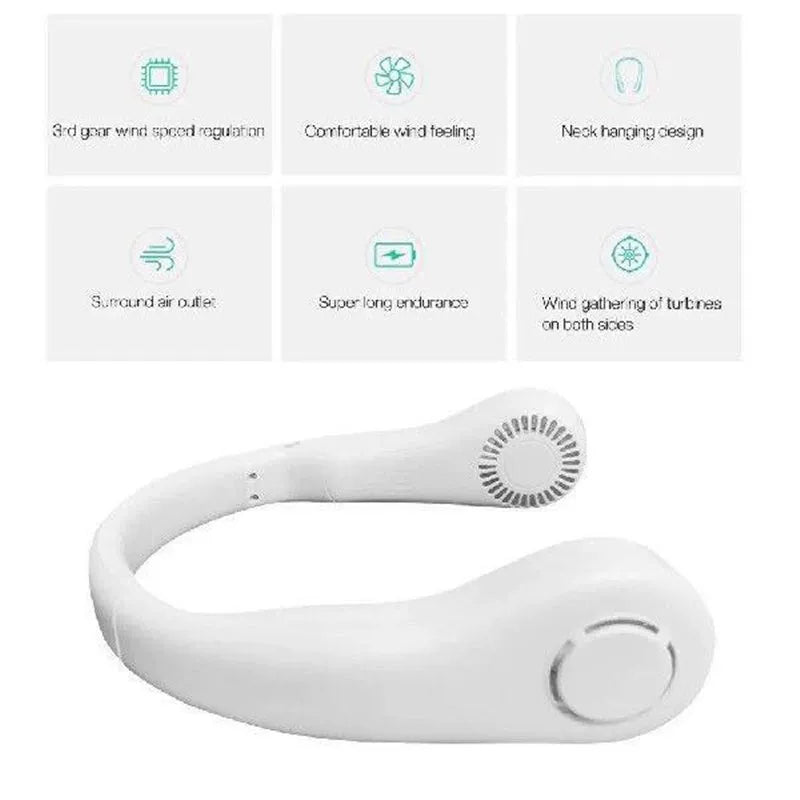 Unisex en størrelse ergonomisk U-formet bærbar nakke kjøleventilator med bladløs luftstrøm Luvikno