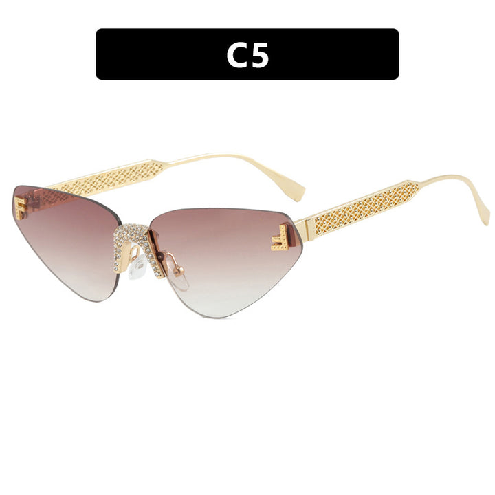 Dame Designer katteøyne-solbrille med glitrende strass-dekor Luvikno