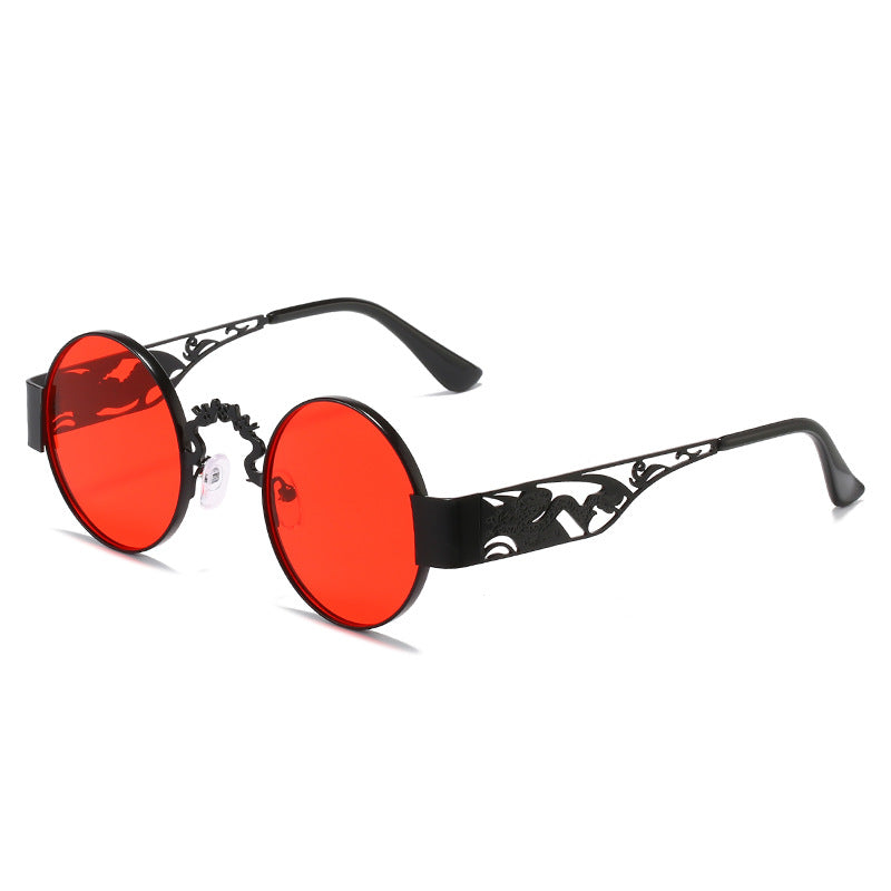 Dame kunstnerisk rundt solbrille med elegant filigranramme Luvikno